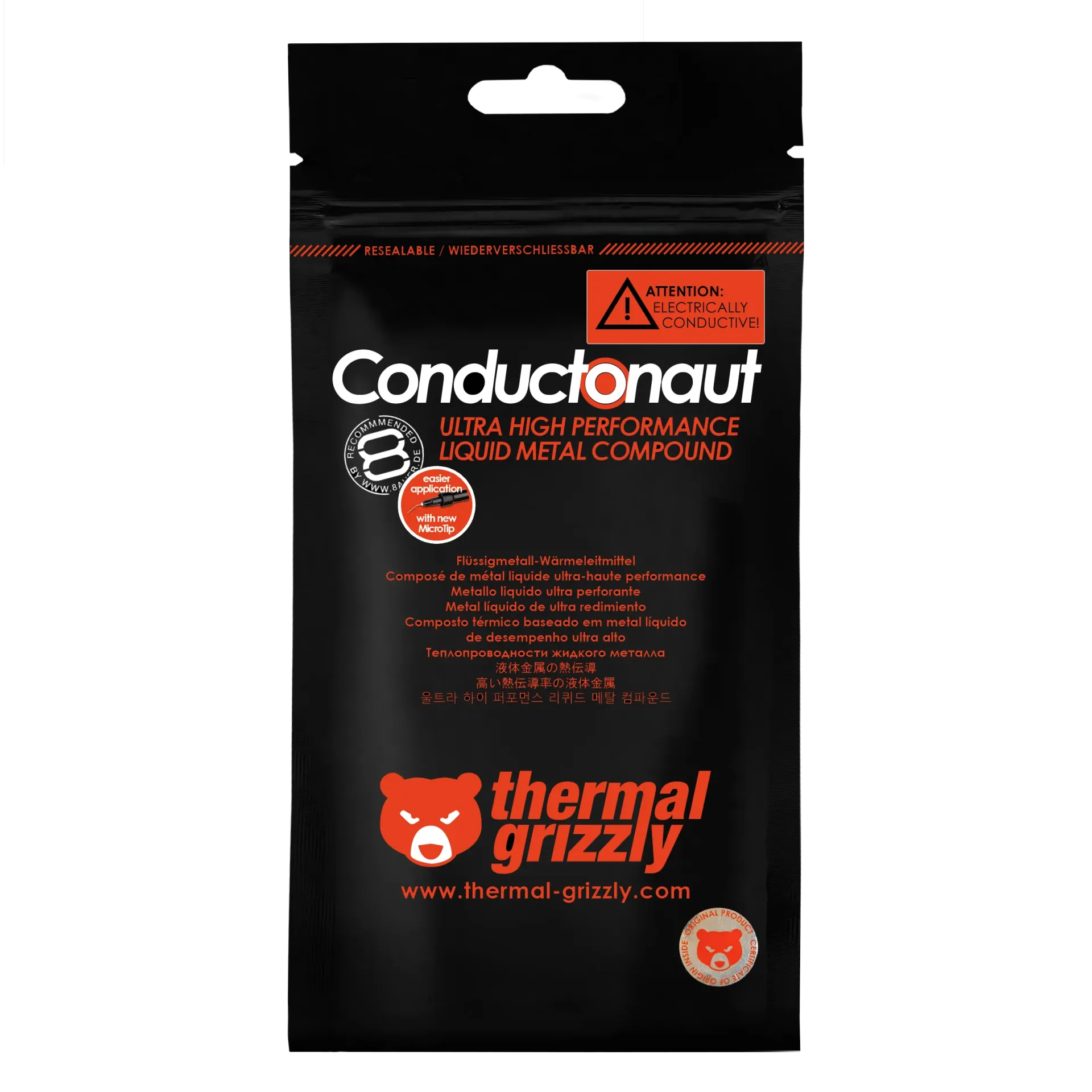 Pasta térmica Thermal Grizzly Conductonaut de 1 g para CPU y GPU.