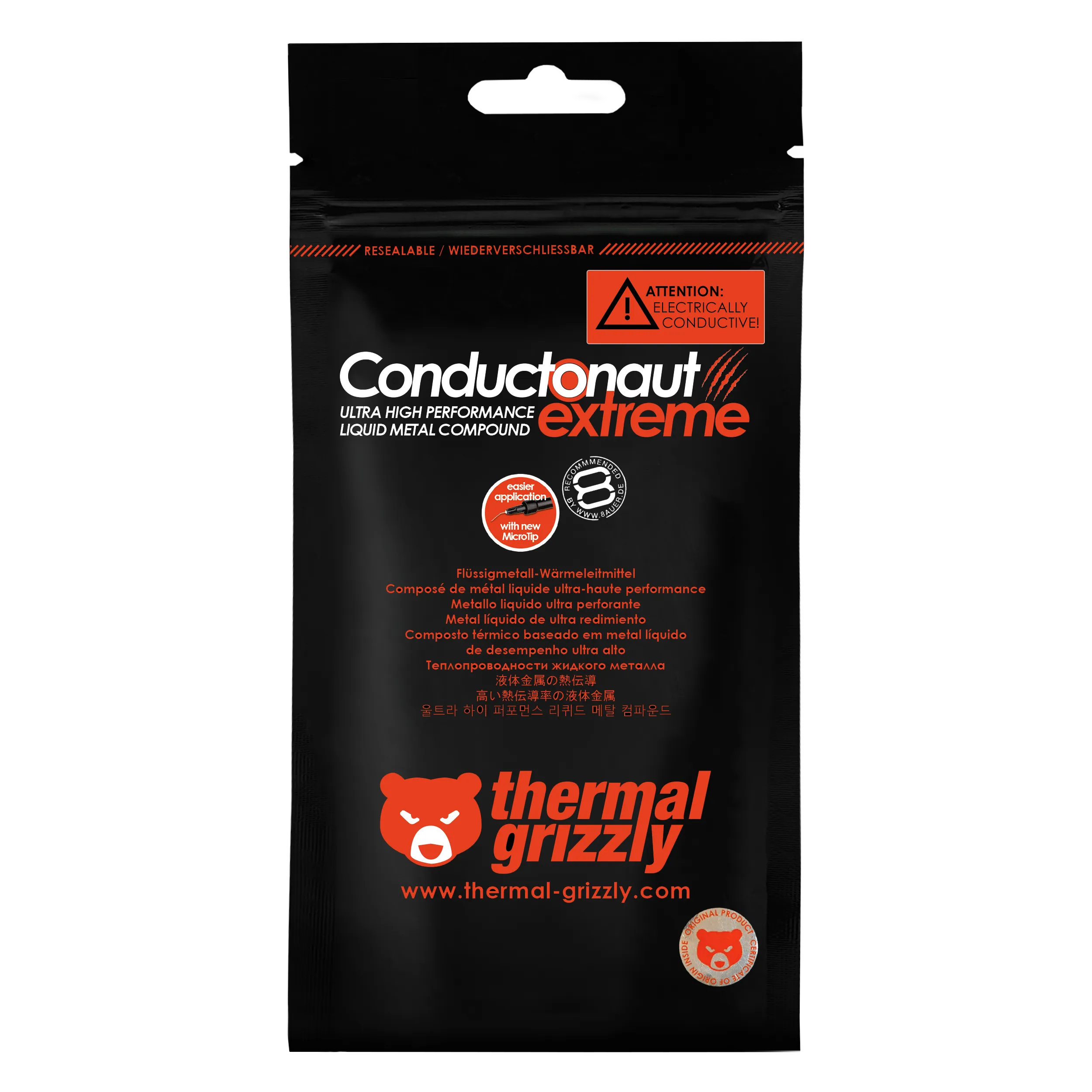 Pasta térmica Thermal Grizzly Conductonaut Extreme de 5 g para CPU y GPU.