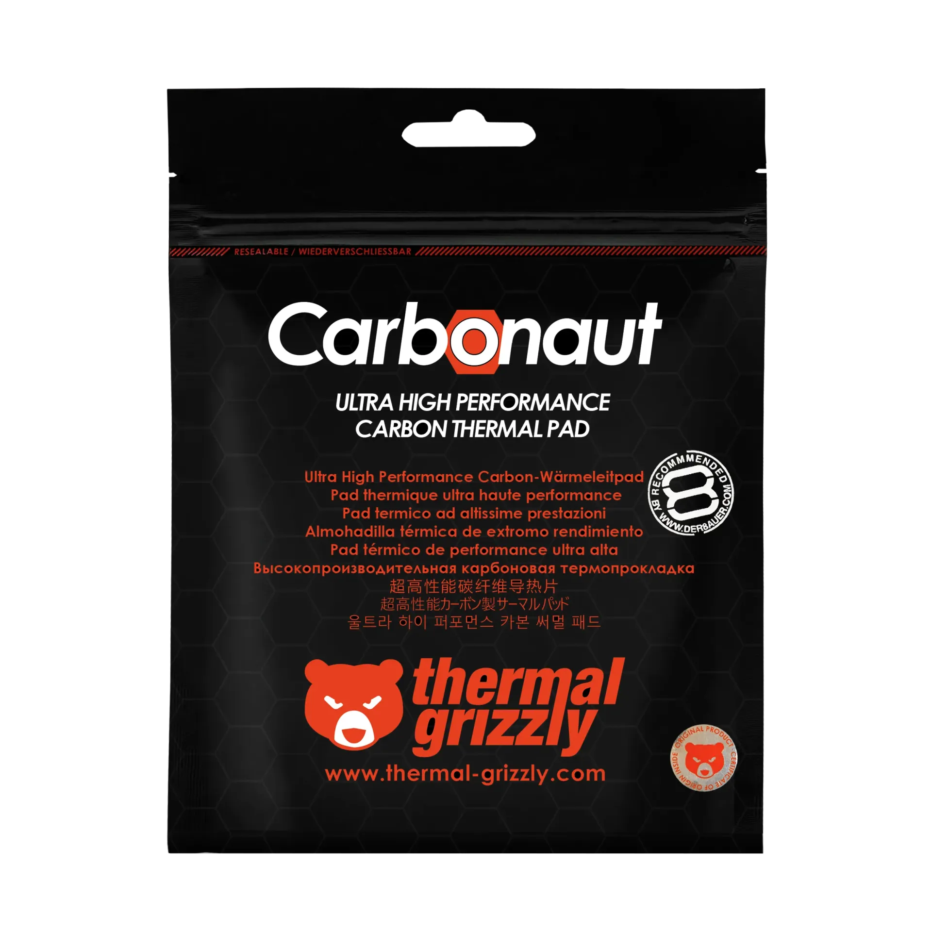 Thermal Grizzly Carbonaut Pad de 38 × 38 × 0.2 mm para CPU y GPU.