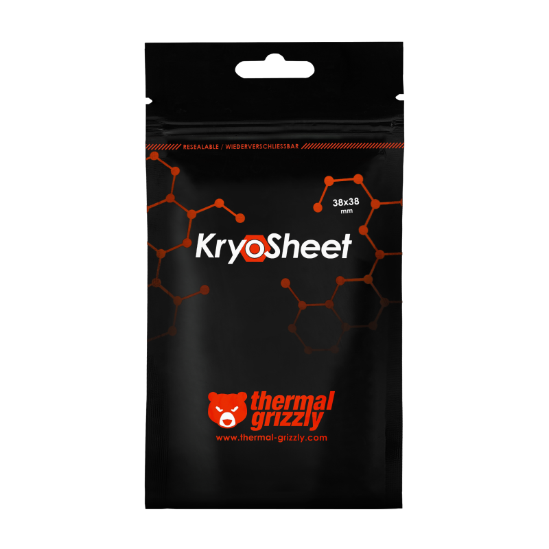 Thermal Grizzly KryoSheet Pad de 38 × 38 × 0.2 mm para CPU y GPU.
