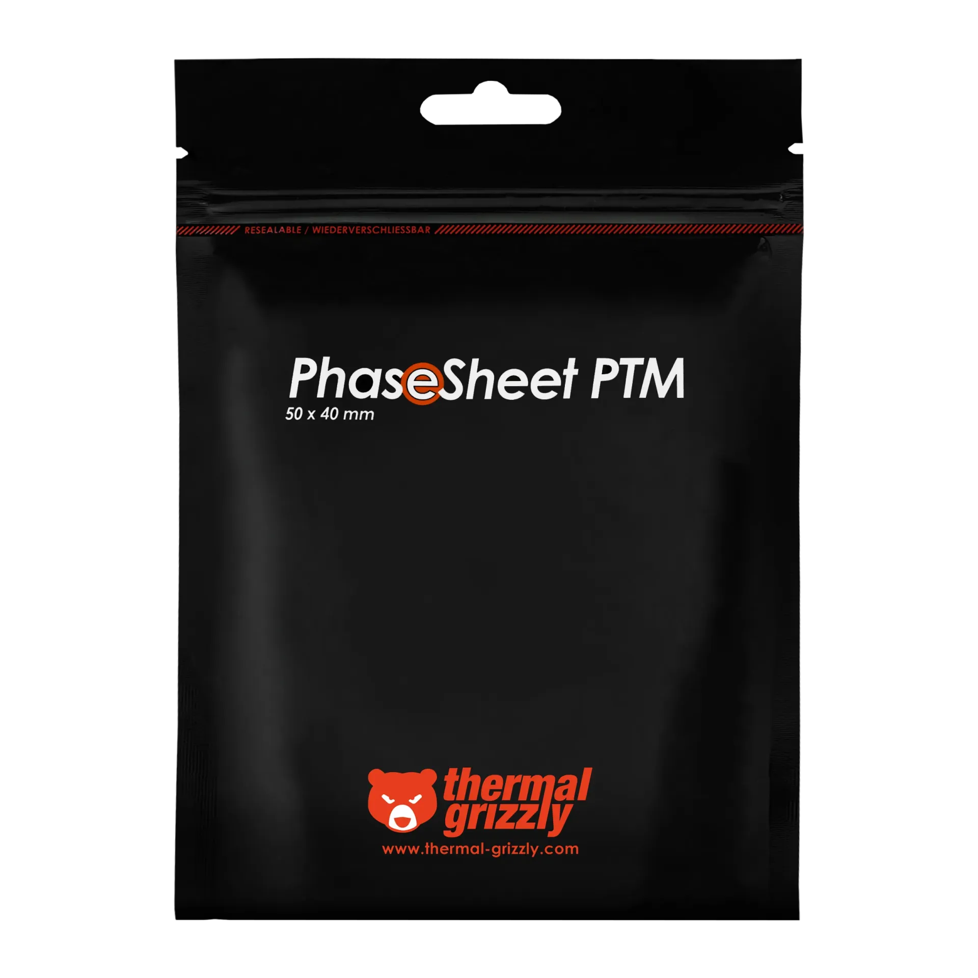 Thermal Grizzly PhaseSheet PTM de 50 × 40 mm, material de interfaz térmica para CPU y GPU.